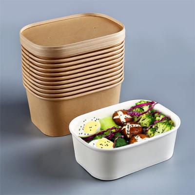 حاويات ورقية كرافت مستطيلة بنية اللون يمكن التخلص منها مع غطاء لتناول وجبة الغداء الجاهزة