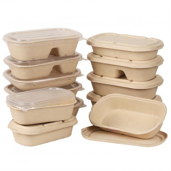 unbleached raw material rectangle 1000ml bagasse food container